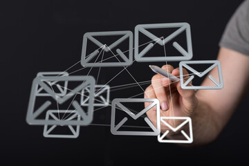 Hand drawing connected email icons,digital communication, networking, and global connectivity...