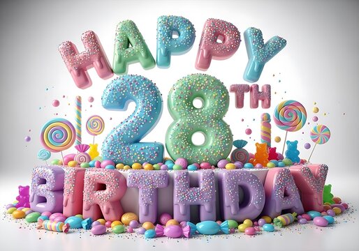 3D typography happy 28th birthday candy style