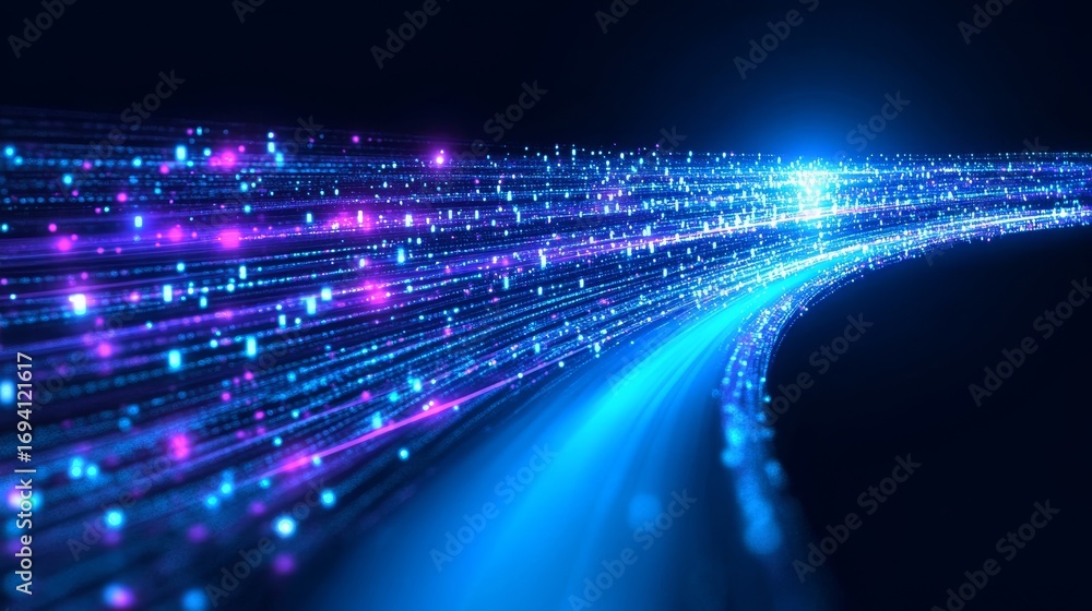 Aufkleber futuristic data stream with colorful light trails, abstract visualization for tech communication.