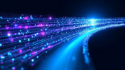 Futuristic Data Stream with Colorful Light Trails, Abstract Visualization for Tech Communication.