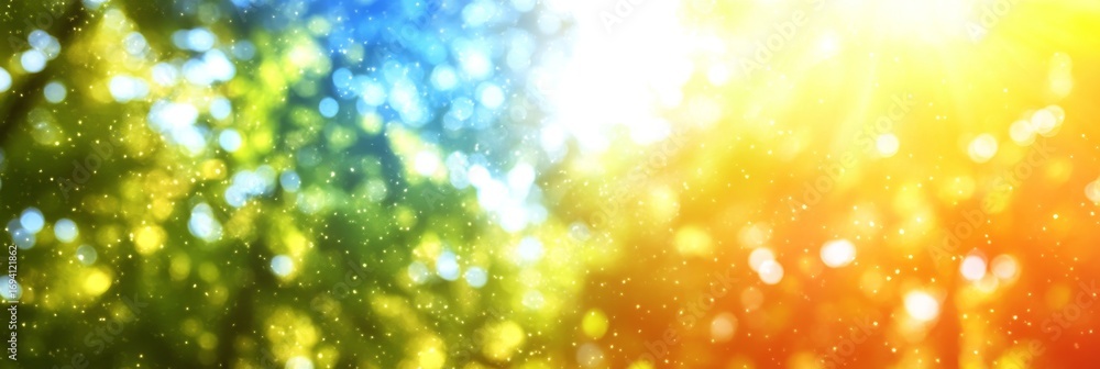 Poster bright and warm summer sun bokeh background with soft gradient and colorful lens effect image