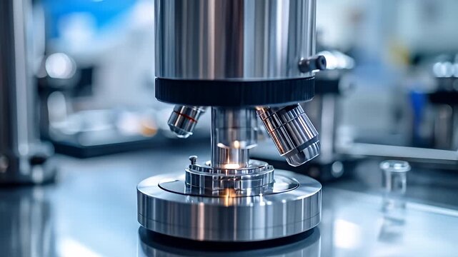 Detailed view of a metallic microscope, ready for precision examination