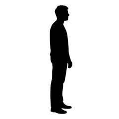 Standing person silhouette vector, black human figure icon isolated