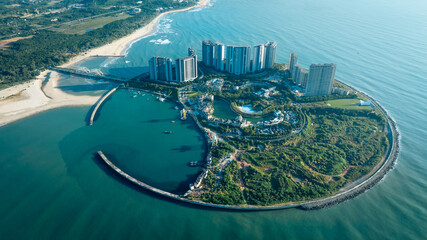Aerial view of artificial island landscape