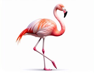 Fototapeta premium Vibrant Pink Flamingo Isolated on White Background