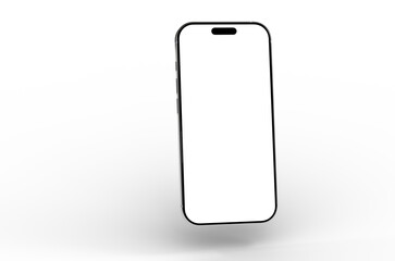 High-quality 3D render of a modern smartphone with a blank screen, perfect for app presentations or website design mockups.  Clean, minimalist style.