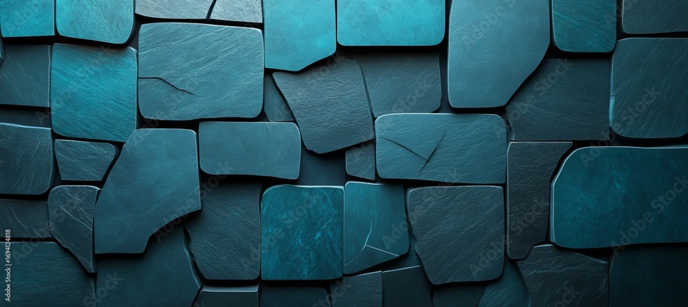 Aufkleber stylish cool teal surface panels with stone finish and modern wall design featuring angular patterns