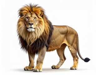 Obraz premium Majestic Male Lion Standing on White Background