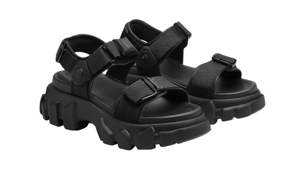 Black chunky platform sandals with adjustable straps