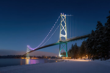 Naklejka premium stunning american bridge adorned with ultrabright christmas lights creates magical atmosphere