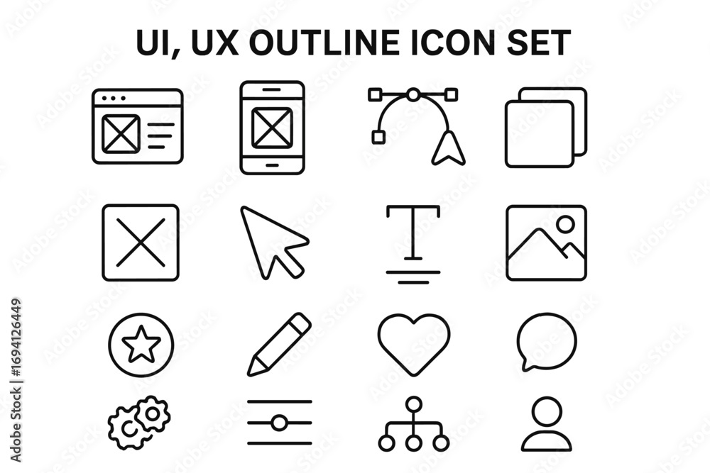 Fototapete ui ux outline icon set for web and mobile app design. interface pictogram collection. vector symbols