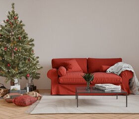 christmas interior mockup background empty wall empty in home design new year, element mockup annual holidays, 3d render