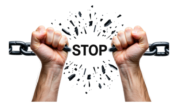 Fists Breaking Chains with Transparent Background, Neon Silver Graphic for Digital Media