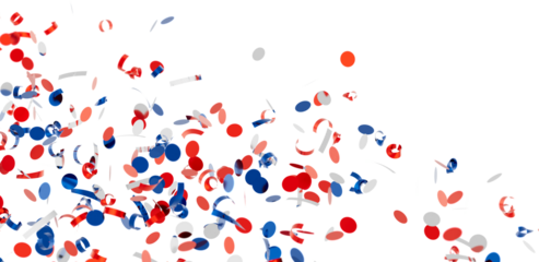 Patriotic confetti falling. Perfect for Independence Day, 4th of July, or other celebrations.