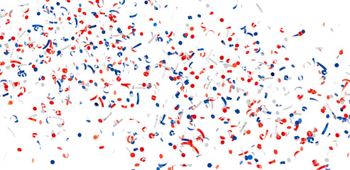Falling confetti, red, white, and blue. Perfect for festive backgrounds, celebrations, and holidays.