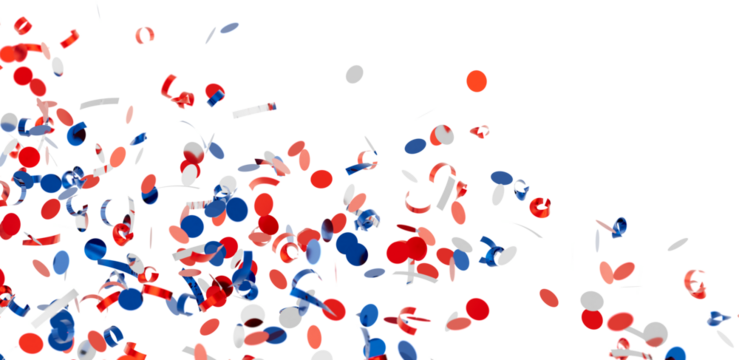 Patriotic confetti falling. Perfect for Independence Day, 4th of July, or other celebrations. - Powered by Adobe