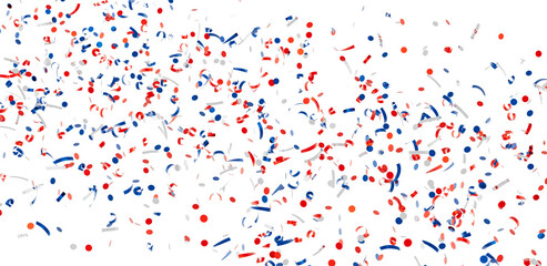 Festive confetti background with red, white, and blue colors perfect for celebrations and party designs.