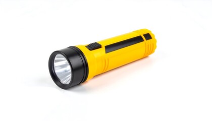 Bright yellow flashlight casting light on a plain background for safety