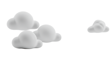 Artfully sculpted, volumetric cloud elements in transparent and light grey on a seamless high-key white background with ample copy space, concept of innovation and boundless potential