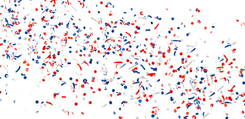 Festive confetti background featuring red, white, and blue. Perfect for celebrations and holidays.