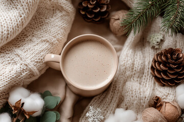 christmas still life with cup of coffee