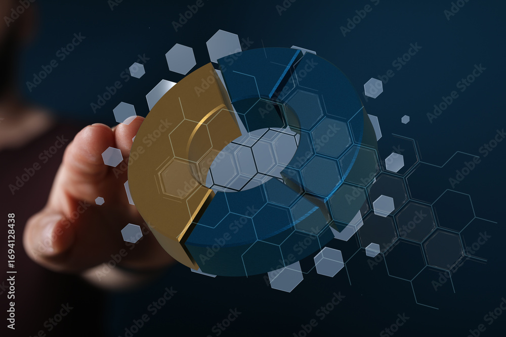 Poster 3d pie chart graphic showing data analysis and business insights. perfect for reports and presentati