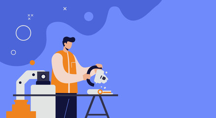 Man performing maintenance or quality control on a component, representing industrial processes, manufacturing, or service work. Ideal for business and technology themes.