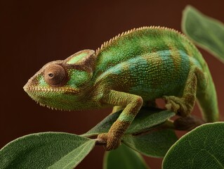 Obraz premium Close-up of a vibrant green chameleon