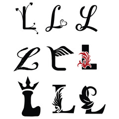 Fashionable L, Customizable L, Embellished L, Monoline L, Elegant Typeface L, Serif L, Sans-serif L, Vintage Script L, L Stamp,