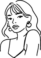 Minimalist line art portrait of a woman with earrings for modern aesthetic designs