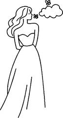 Elegant minimalist line art depicting a graceful woman with butterflies and cloud design