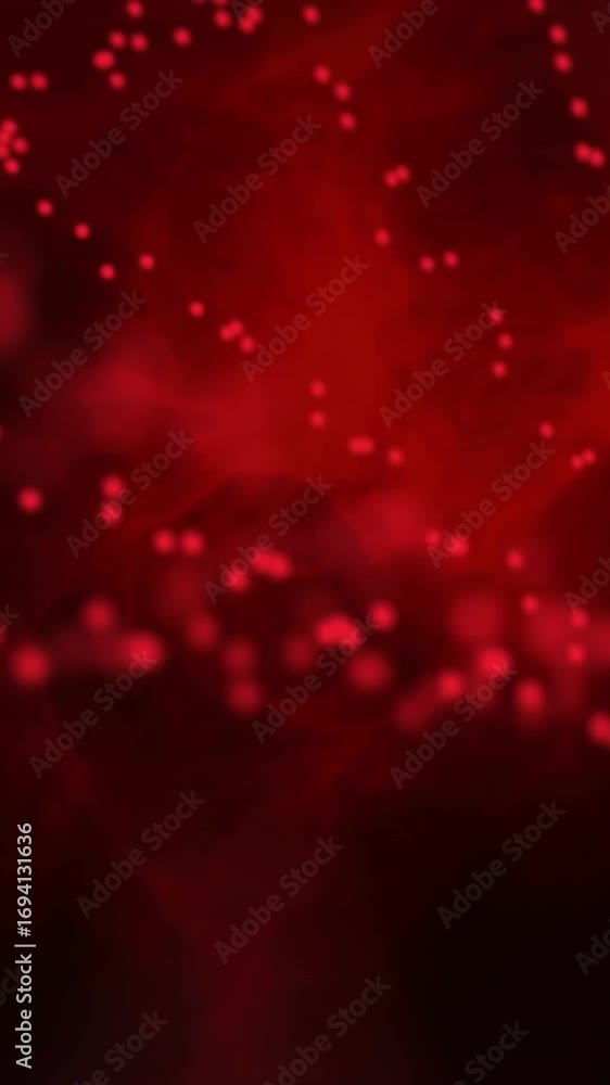 Poster animation of red particles forming dna helix over abstract pattern on black background