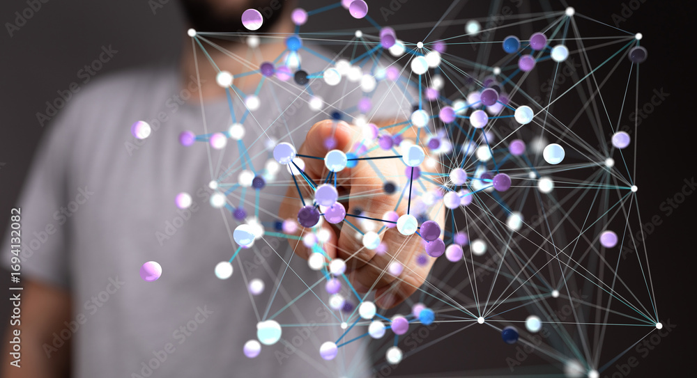 Aufkleber abstract image of a person interacting with a complex network, representing global connectivity, dat