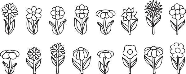 Decorative Flower Outline Vector Collection – Botanical, Plant, Natural, Garden, Line Drawing, Sketch, Elegant, Minimal, Decorative, Artistic, Creative, Floral, Nature, Simple, Hand Drawn