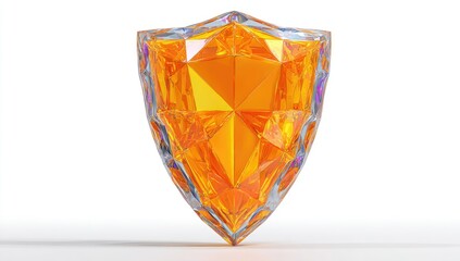 Fototapeta premium 3D rendered, faceted shield, orange gem