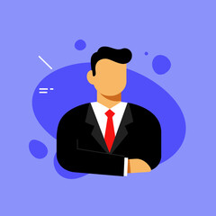 Illustration of a confident businessman in a suit with a red tie, arms crossed. Represents professionalism, leadership, and corporate success. Ideal for business, finance, and career concepts.