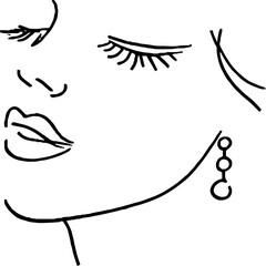Obraz premium Minimalist line art portrait of female face with earrings for tattoo or aesthetic design