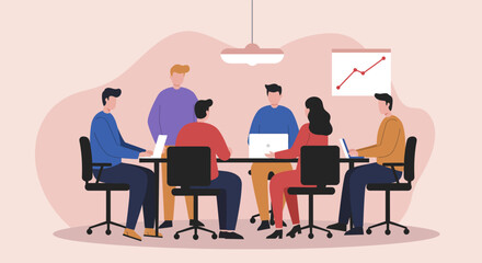 Diverse business team collaborating in an office meeting, discussing strategy and growth. Ideal for corporate productivity and teamwork concepts.