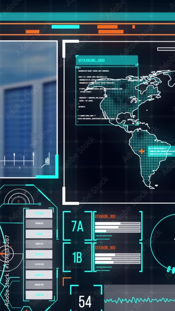Aufkleber animation of data processing on screens with computer servers