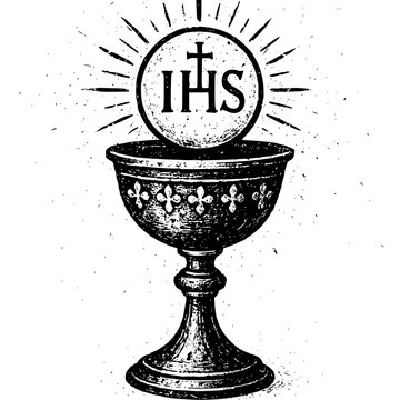 black and white vector drawing, of catholic calyx
