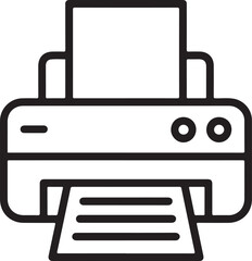 Simple line art icon of a printer printing document
