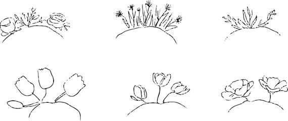 Minimalist line art collection of botanical and floral hairstyles for design projects