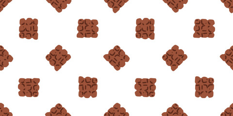 Chocolate seamless pattern design. Chocolate squares seamless pattern in cartoon flat style on white background.