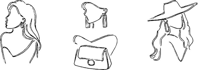 Fototapeta premium Minimalist line art collection of female profiles for modern design and aesthetic decor