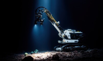 Modern high-tech equipment on the seabed, deep-sea resource extraction concept, AI-generated
