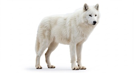 Obraz premium Wei�er Wolf steht majest�tisch reinwei�es Fell leuchtet hell. AI Generated