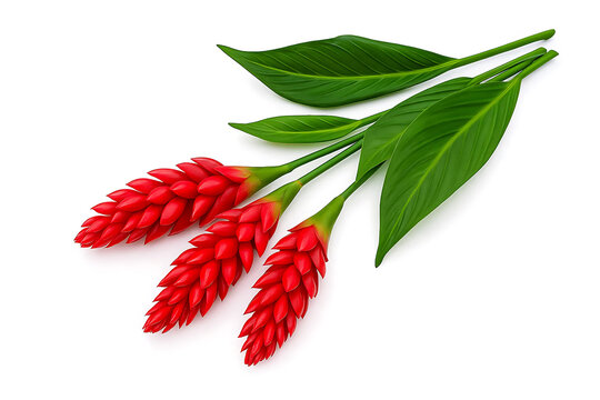 Fake Red cone ginger flower on white background