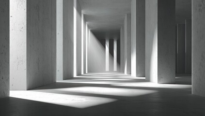 Fototapeta premium Empty concrete hallway with sunlight