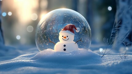 Enchanting Christmas Snow Globe Featuring a Snowman Amidst a Festive Holiday Scene and Snowfall