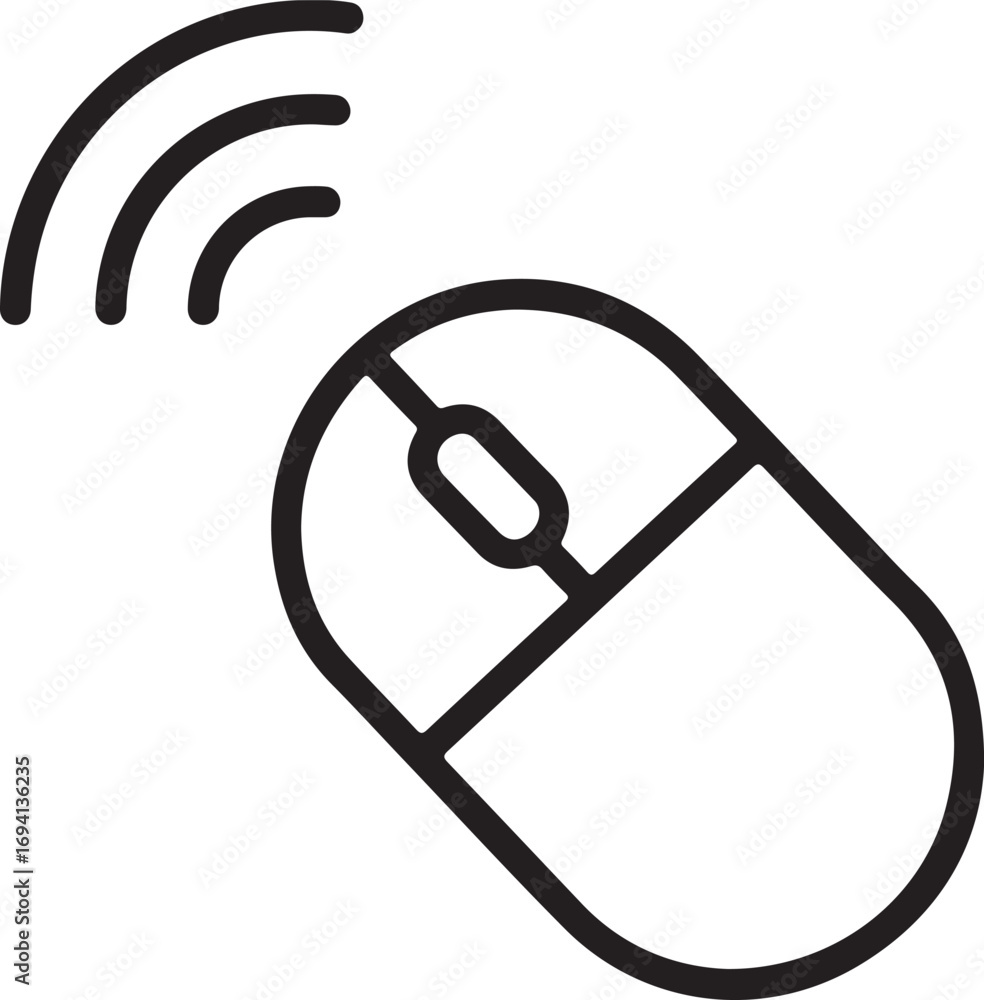 Poster wireless computer mouse icon with signal waves